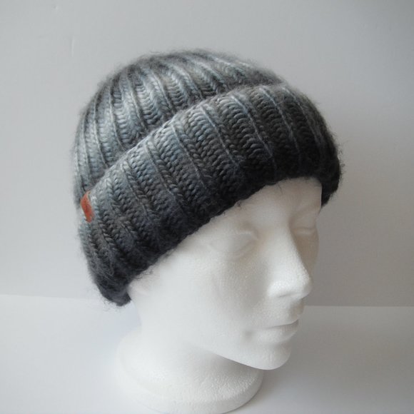 Hand Knitted Hat Toque Adult Size - S Acrylic Black/Gray - 032. Hand knit by me - Picture 5 of 7